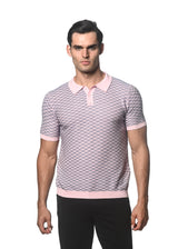PINK/SLATE WAVE COTTON TEXTURED KNITTED POLO PM-16232