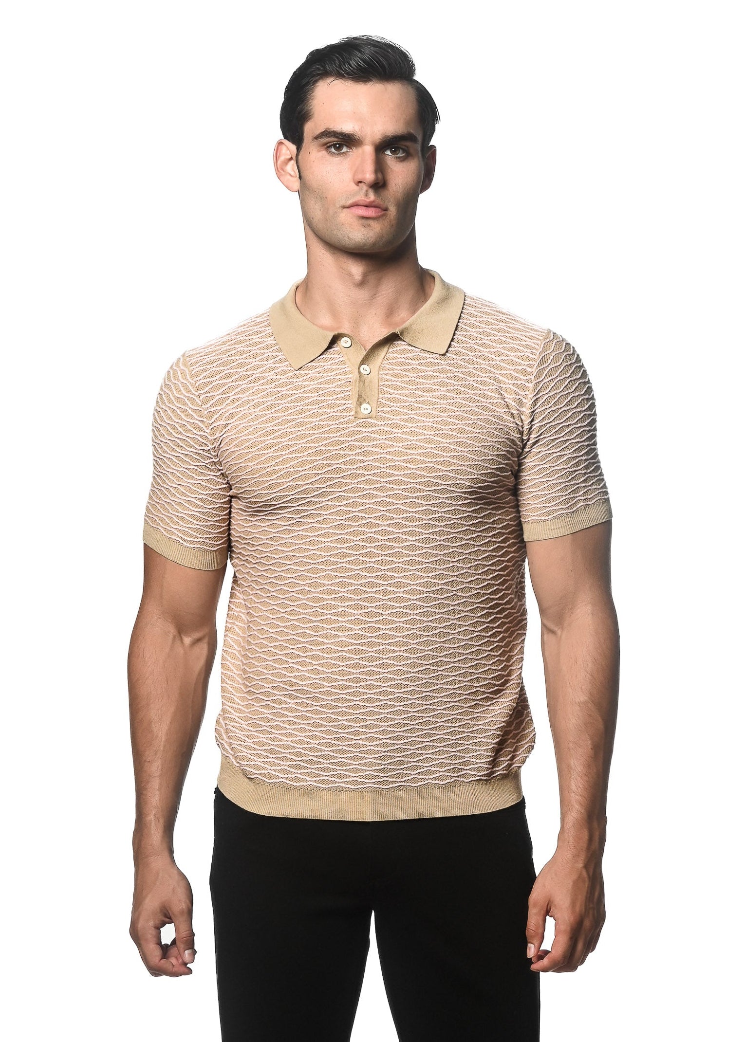 SAHARA/PINK WAVE COTTON TEXTURED KNITTED POLO PM-16232