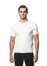 OFF WHITE COTTON TEXTURED CREW KNITTED TEE PM-16251