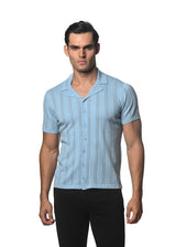 SKY COTTON TEXTURED BUTTON FRONT KNITTED SHORT SLEEVE SHIRT PM-16270