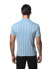 SKY COTTON TEXTURED BUTTON FRONT KNITTED SHORT SLEEVE SHIRT PM-16270