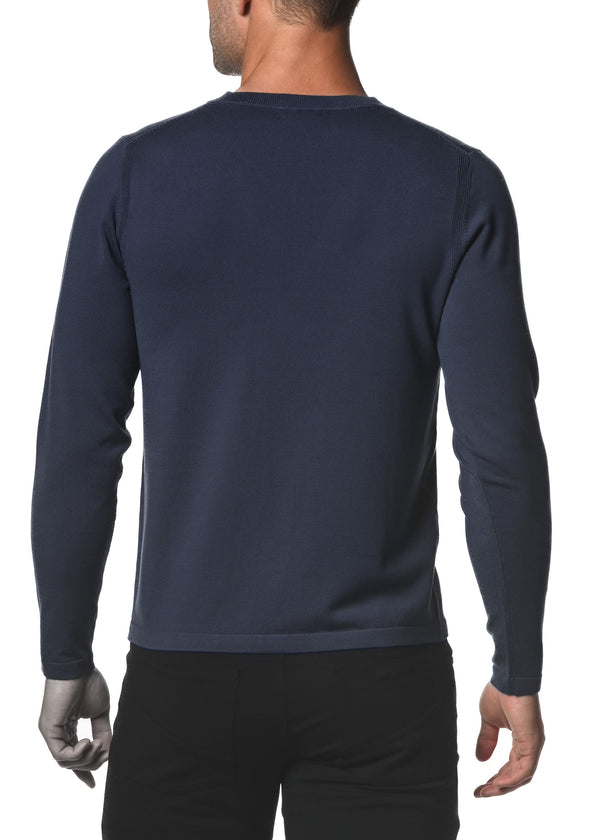 NAVY SILK TENCEL KNITTED V-NECK SWEATER PM-16308