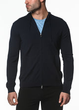 NAVY SILK TENCEL KNITTED ZIP HOODIE PM-16310