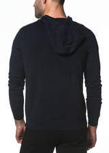NAVY SILK TENCEL KNITTED ZIP HOODIE PM-16310
