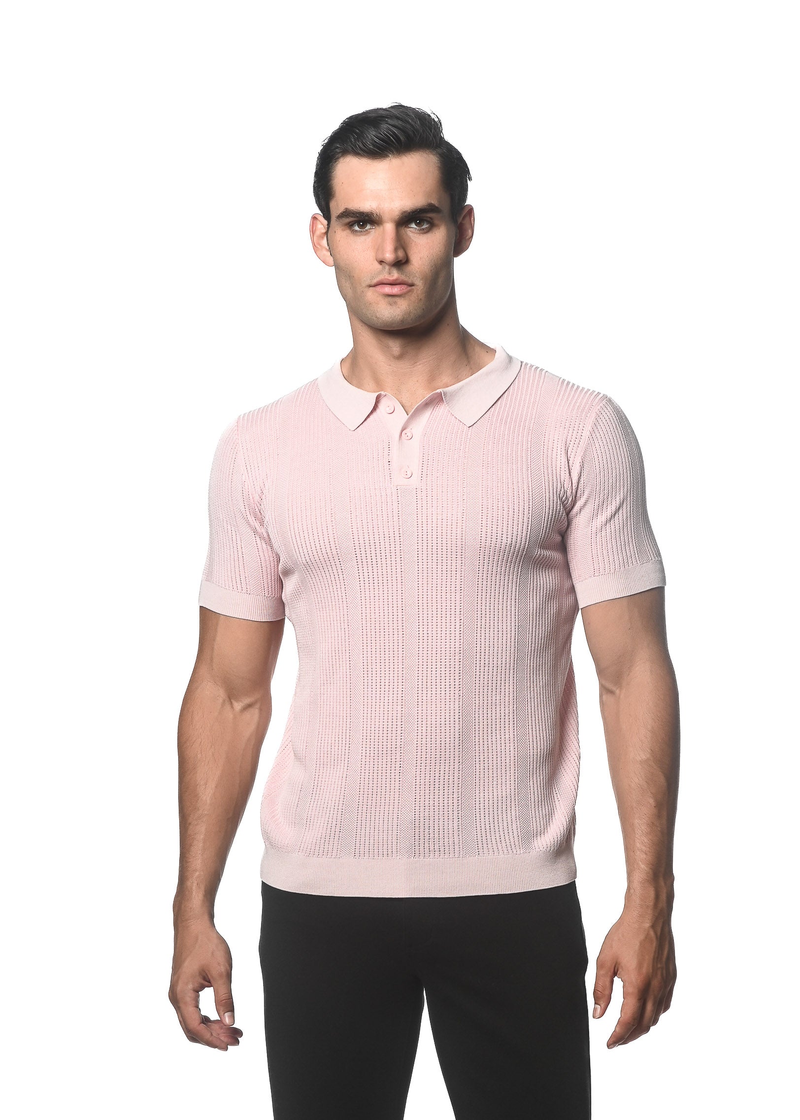 PINK MIST SILK/TENCEL TEXTURED KNITTED POLO PM-16312