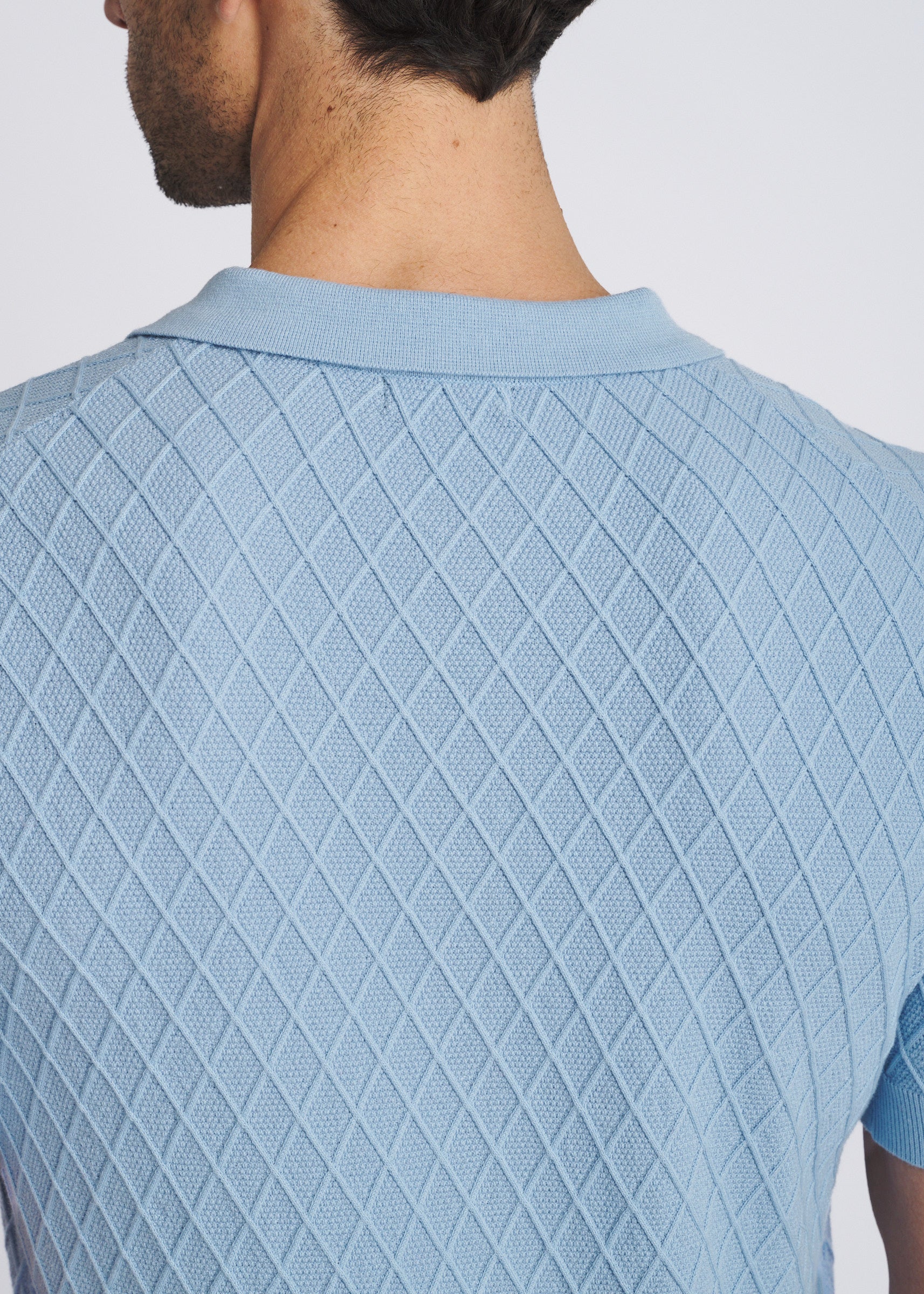 BLUE FINCH TONAL DIAMOND BUTTON FRONT COTTON KNIT SHIRT PM-16332