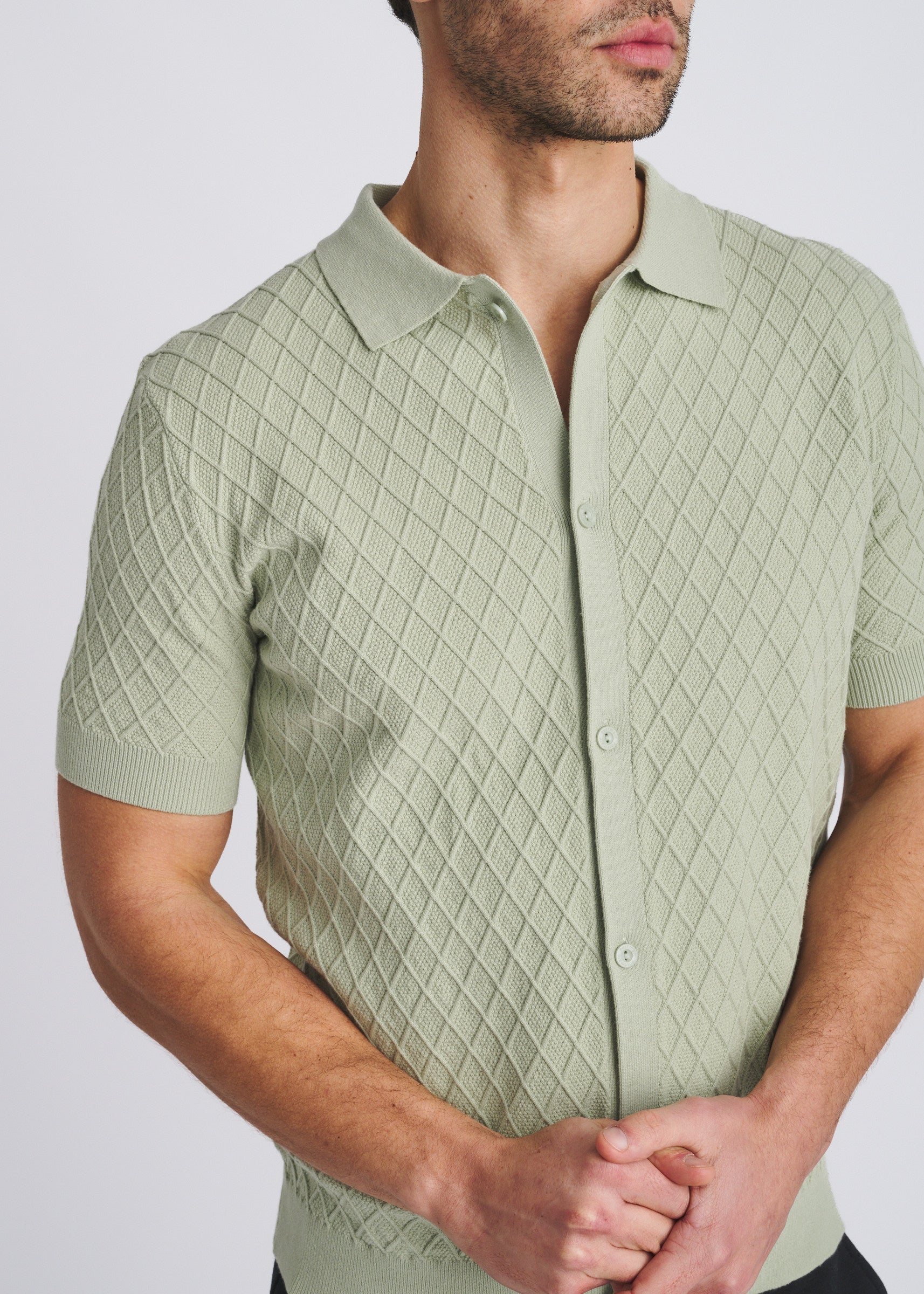 SEACREST TONAL DIAMOND BUTTON FRONT COTTON KNIT SHIRT PM-16332
