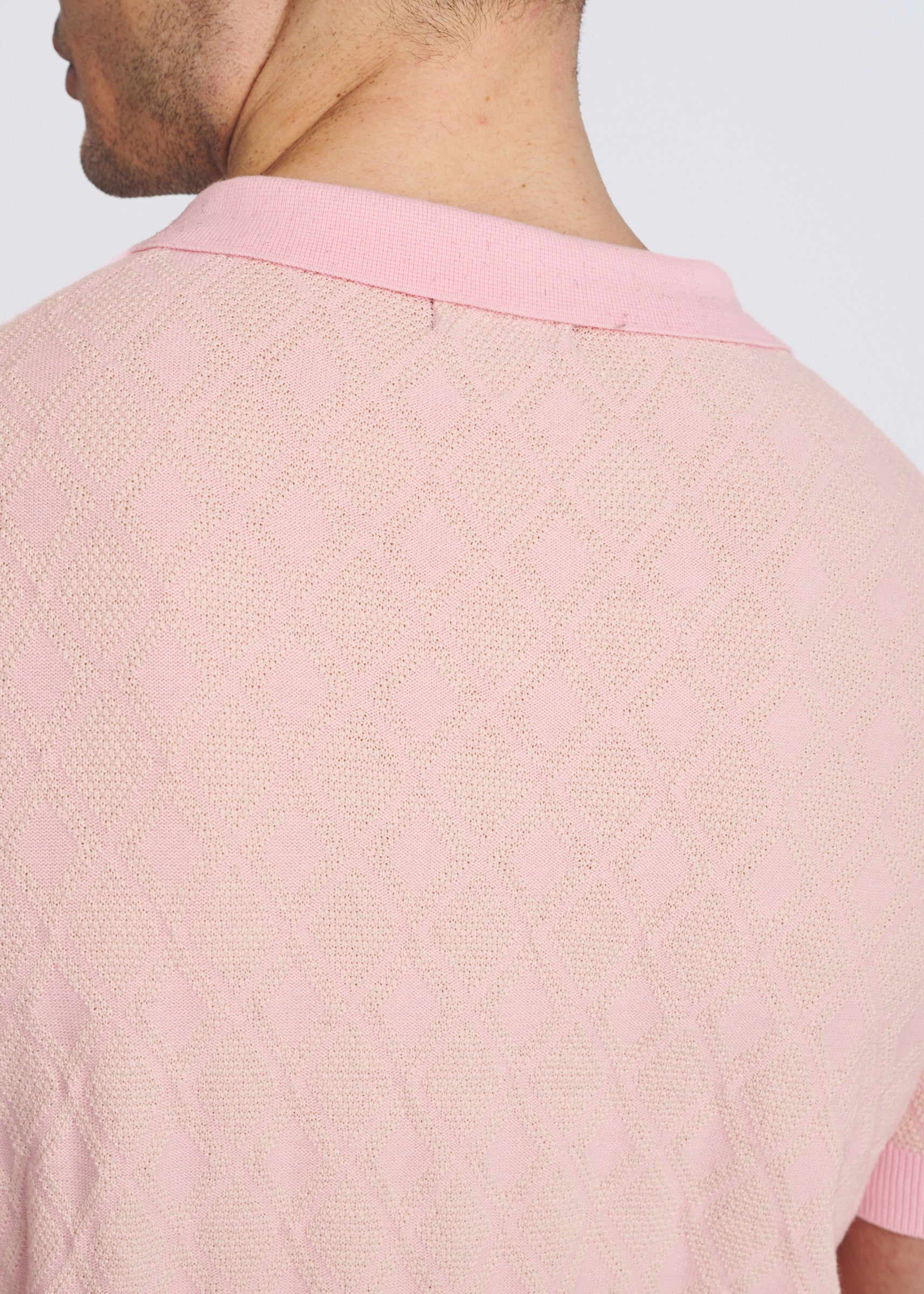 PETAL/OFF WHITE TONAL DIAMOND COTTON 3-BUTTON KNIT POLO PM-16333