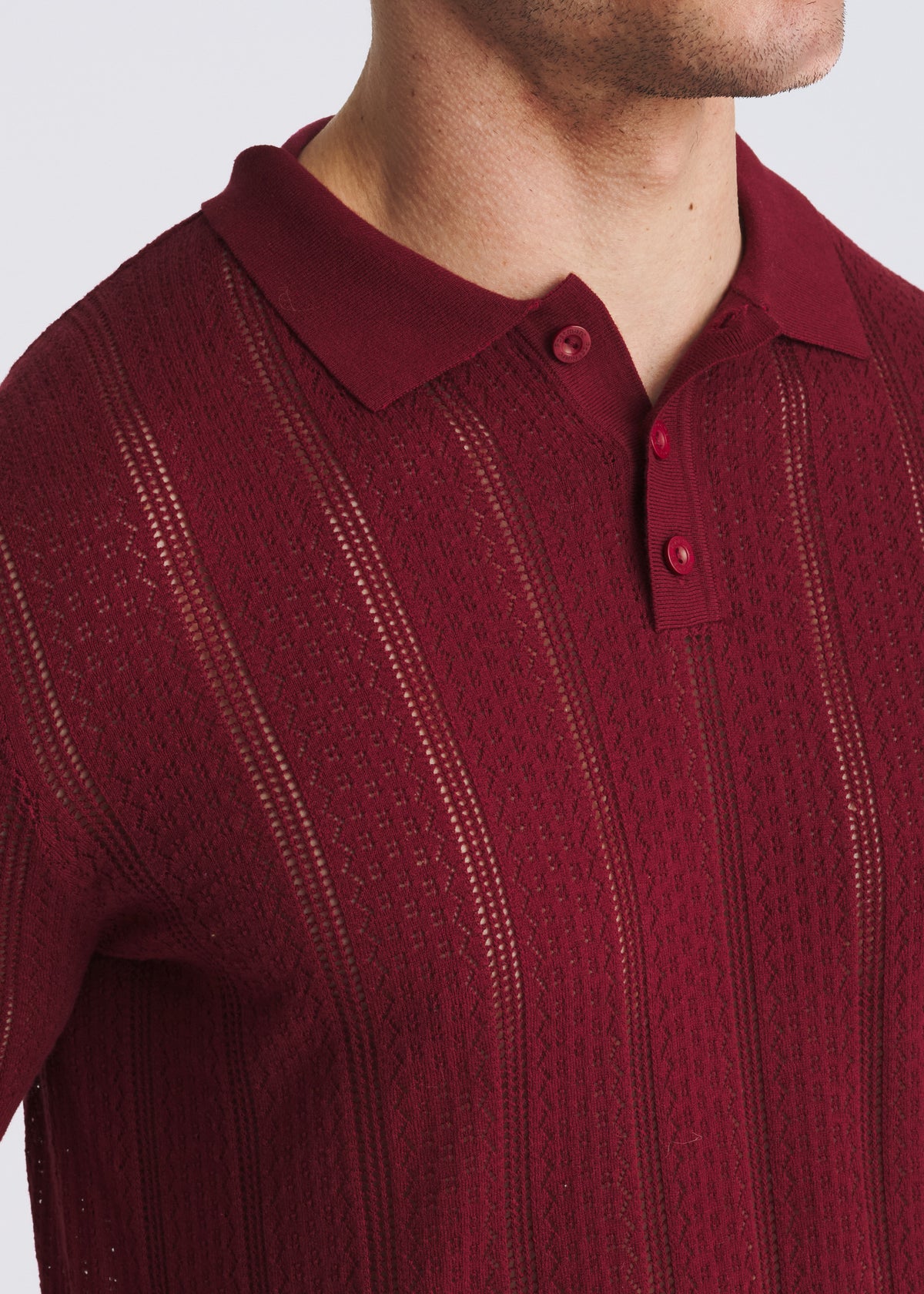 MERLOT POINTELLE COTTON 3-BUTTON KNIT POLO PM-16334