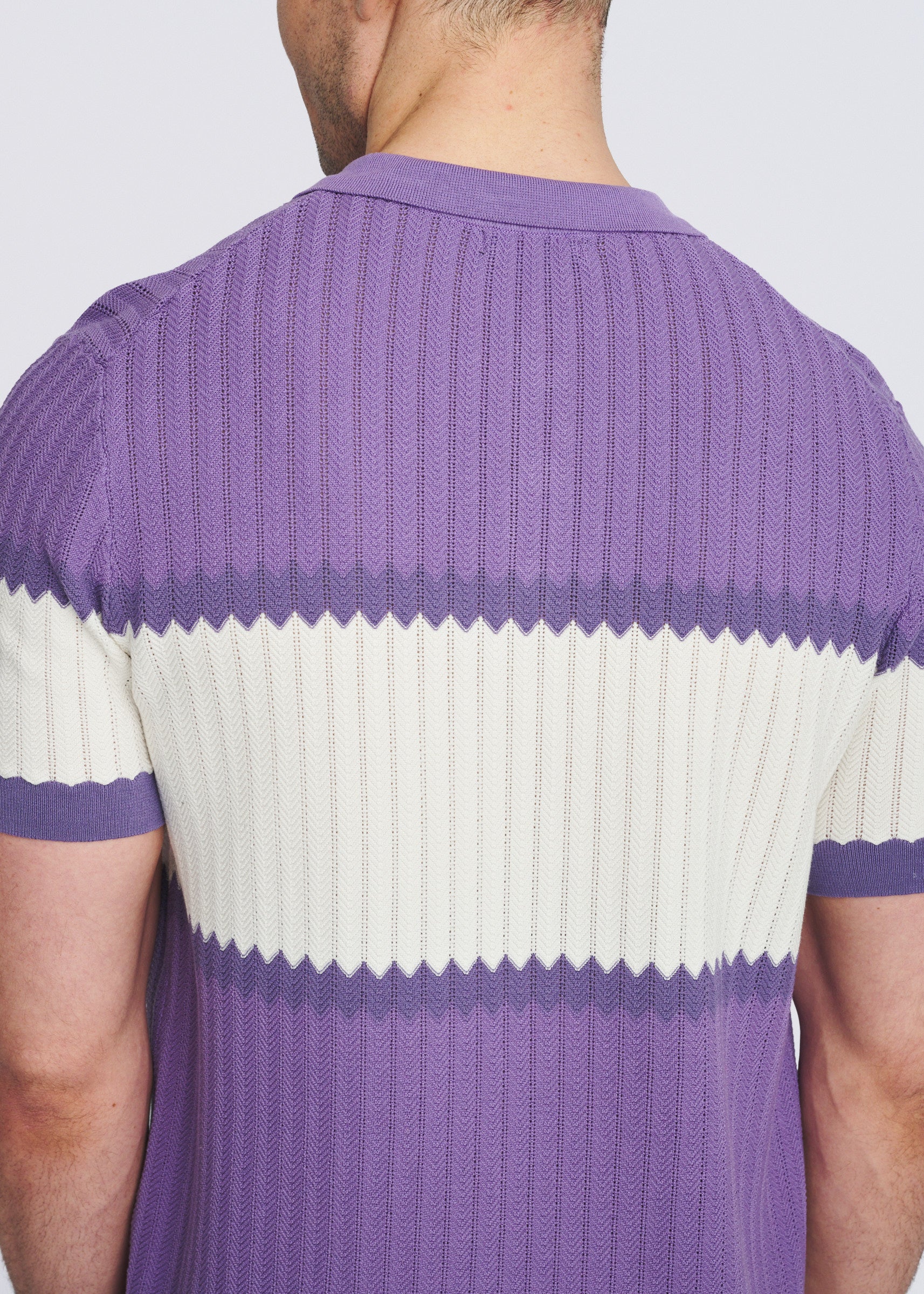 ORCHID/PURPLE COLOR BLOCK SILK/TENCEL 3-BUTTON KNIT POLO PM-16339