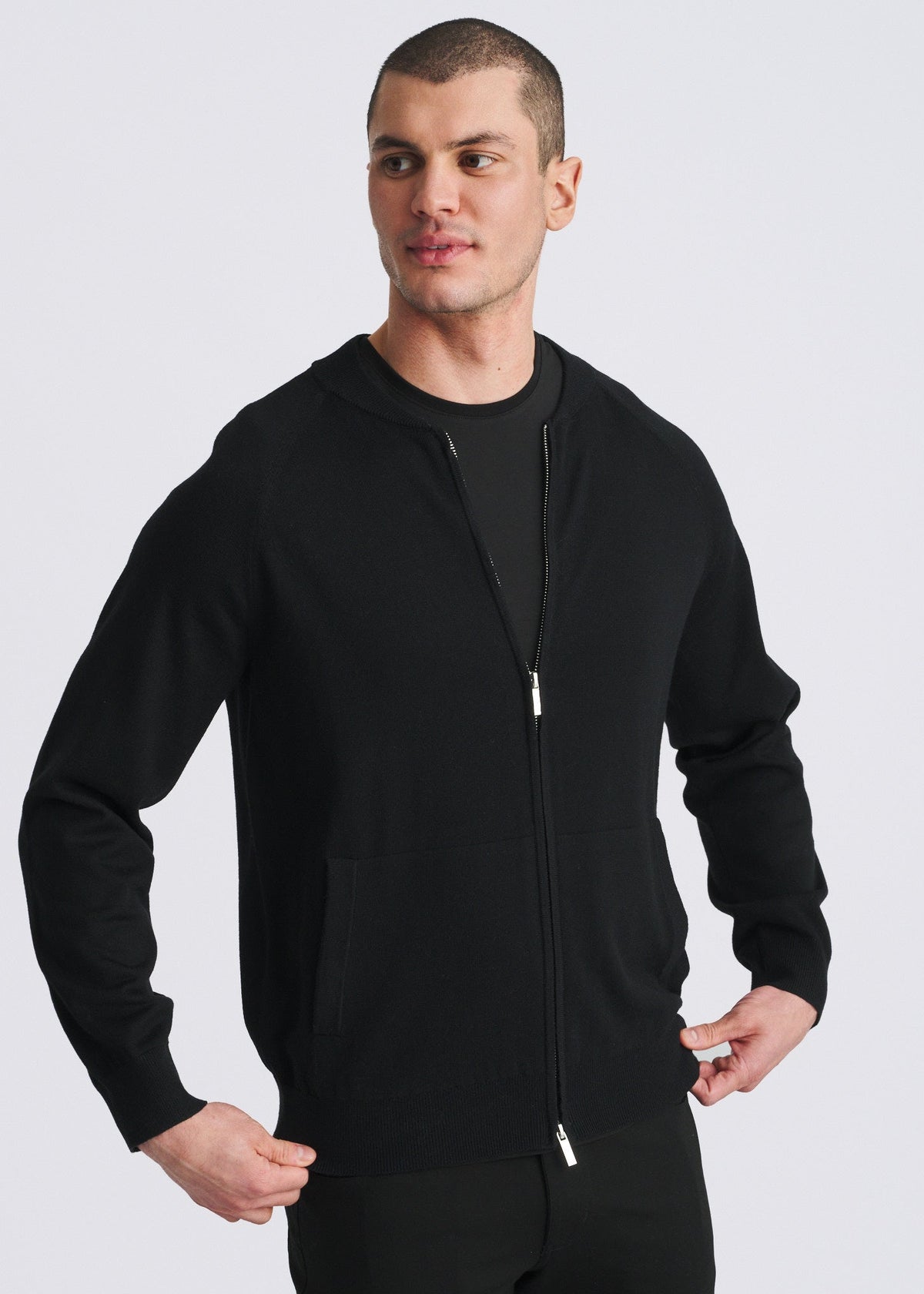 BLACK KNIT ZIP-UP CARDIGAN PM-16416