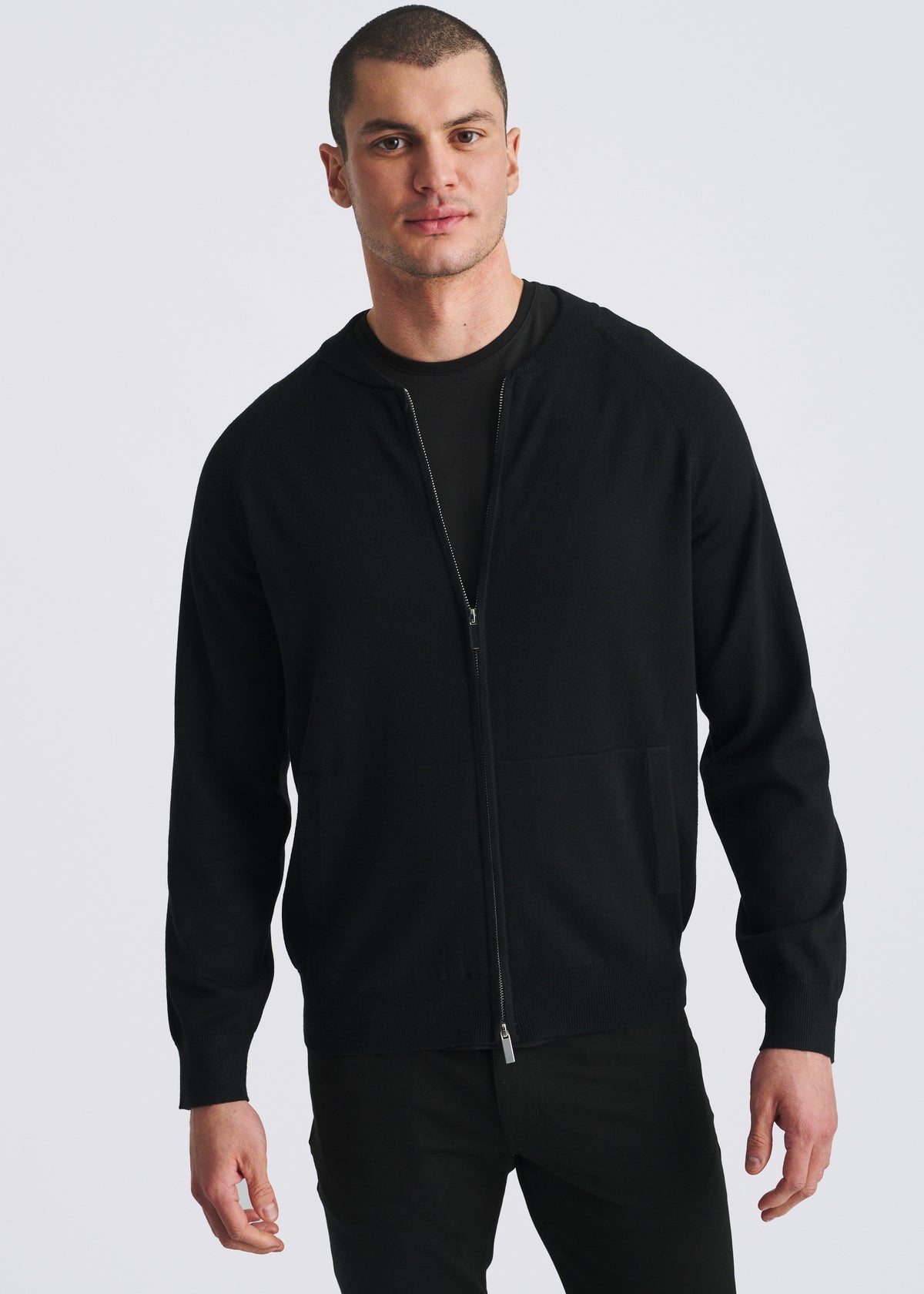 BLACK KNIT ZIP-UP CARDIGAN PM-16416