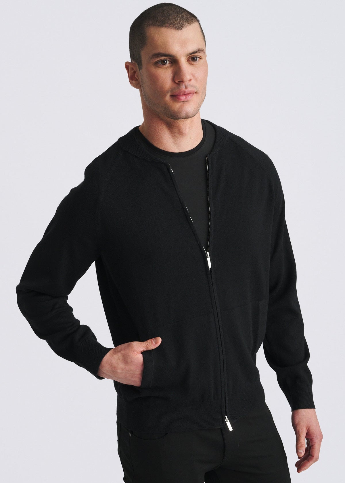 BLACK KNIT ZIP-UP CARDIGAN PM-16416