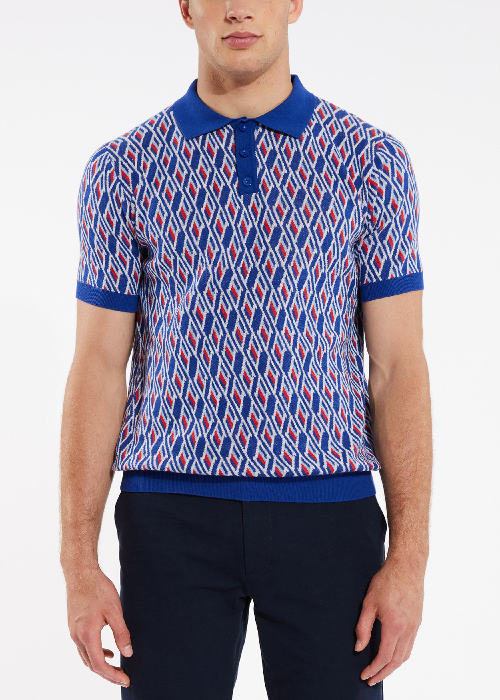 LAVENDER/RED MAZE COTTON JACQUARD POLO PM-17004