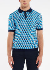 SKY/PINK 3D CUBES COTTON JACQUARD POLO PM-17005