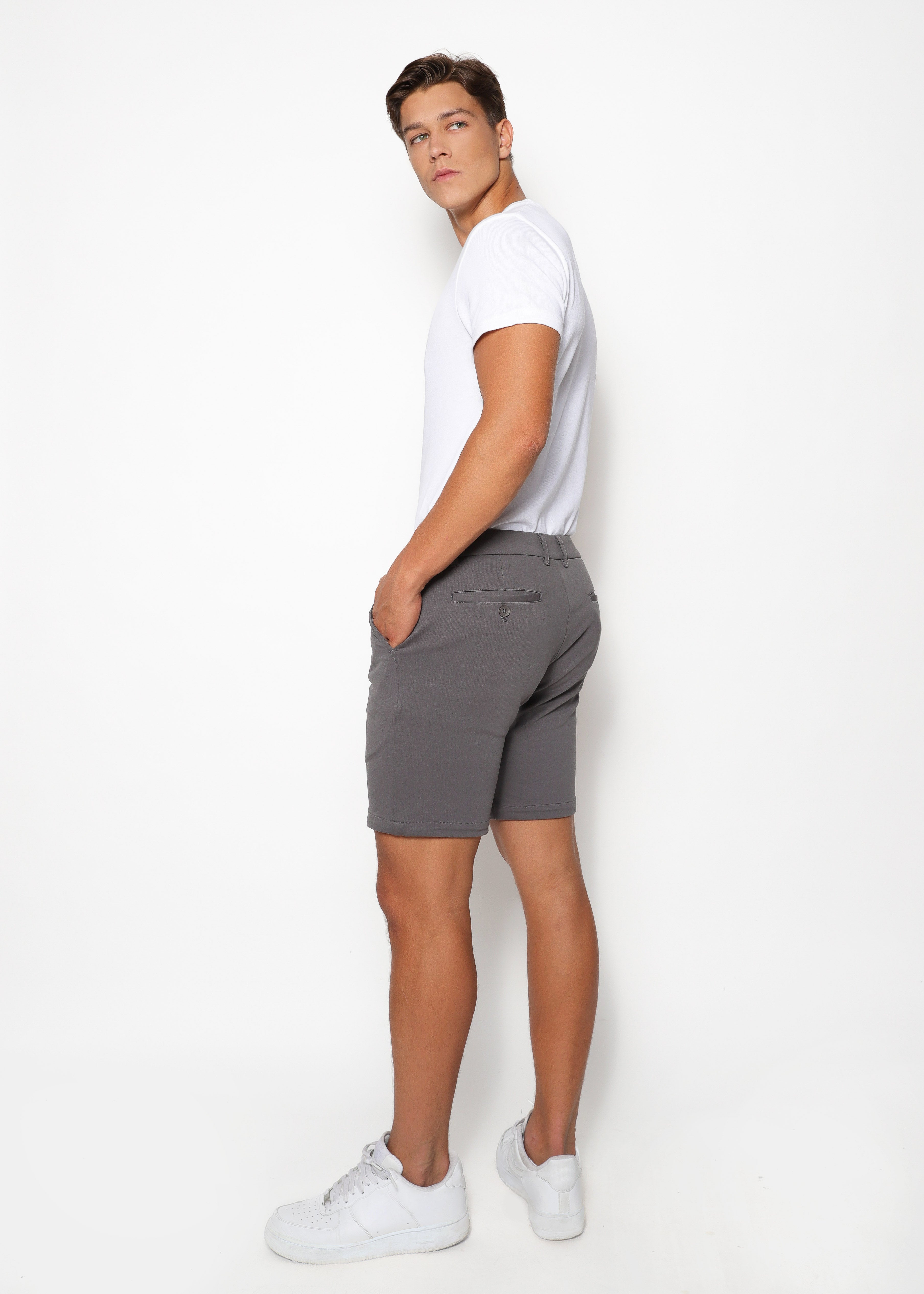 ASH GREY 8"INSEAM SOLID SLUB KNIT FLEECE SHORT PM-2440