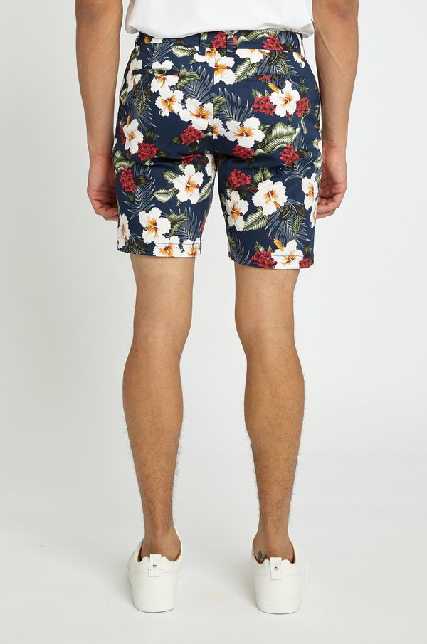 NAVY/RED HIBISCUS 8" INSEAM WOVEN STRETCH SHORTS PM-2455-01- Final Sale