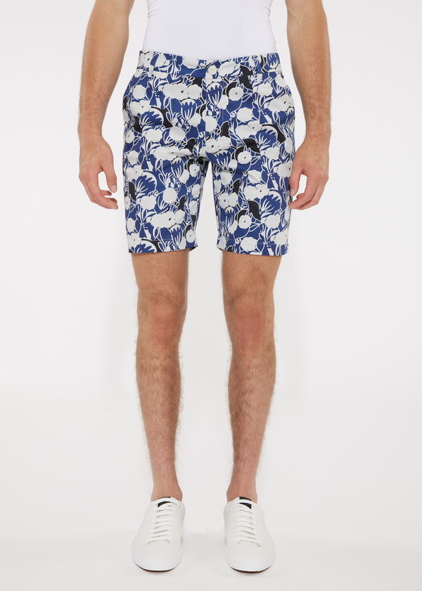 BLACK/BLUE FLORAL 8" PRINTED STRETCH WOVEN SHORTS PM-24703- Final Sale