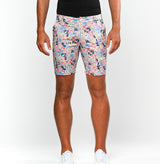 KHAKI/BLUE FLORAL PRINTED 8" STRETCH WOVEN SHORTS PM-24705