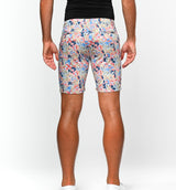 KHAKI/BLUE FLORAL PRINTED 8" STRETCH WOVEN SHORTS PM-24705