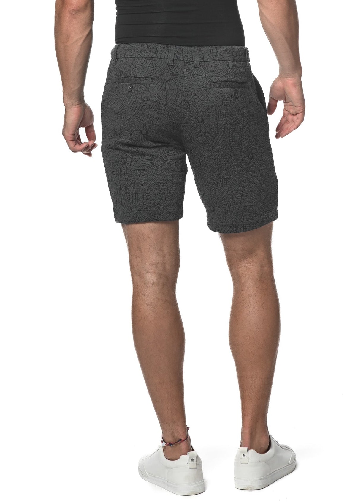 CHARCOAL FLORAL 8" INSEAM STRETCH KNIT JACQUARD SHORT PM-2517