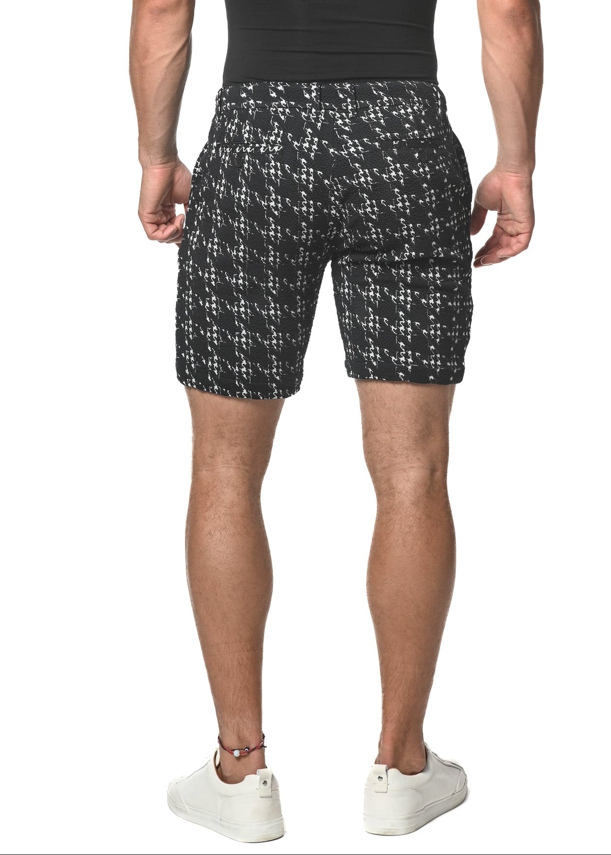 NAVY HOUNDSTOOTH 8" INSEAM STRETCH KNIT JACQUARD SHORT PM-2518