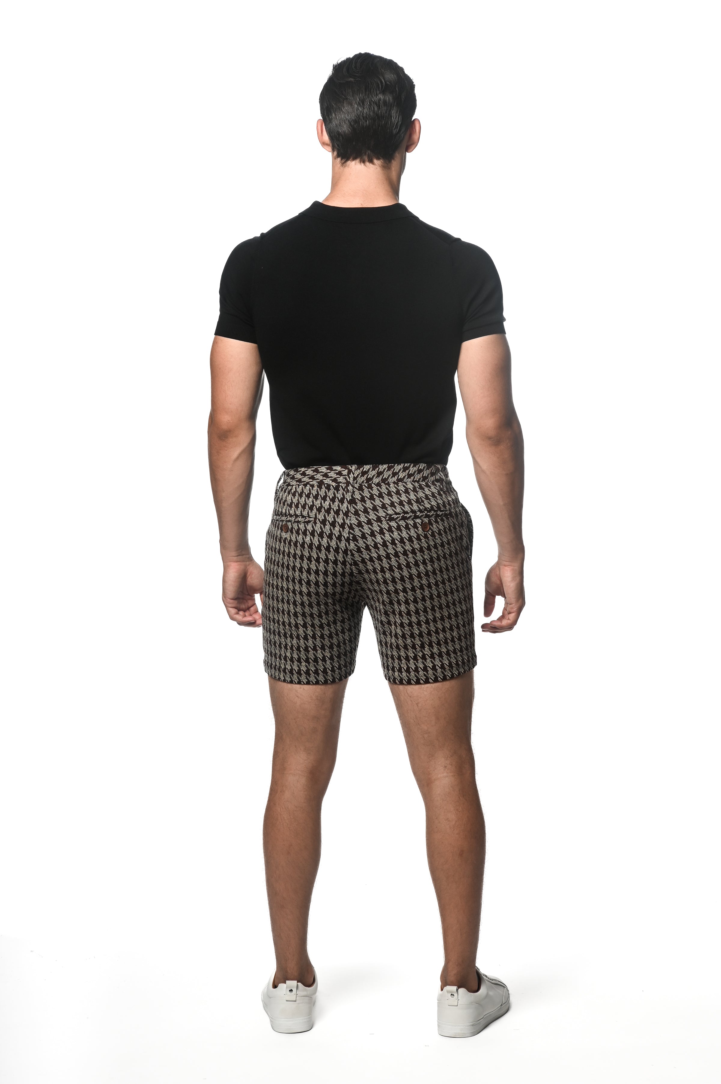 SAND/SIENNA HOUNDSTOOTH 6"INSEAM JACQUARD STRETCH KNIT CHINO SHORT PM-2532