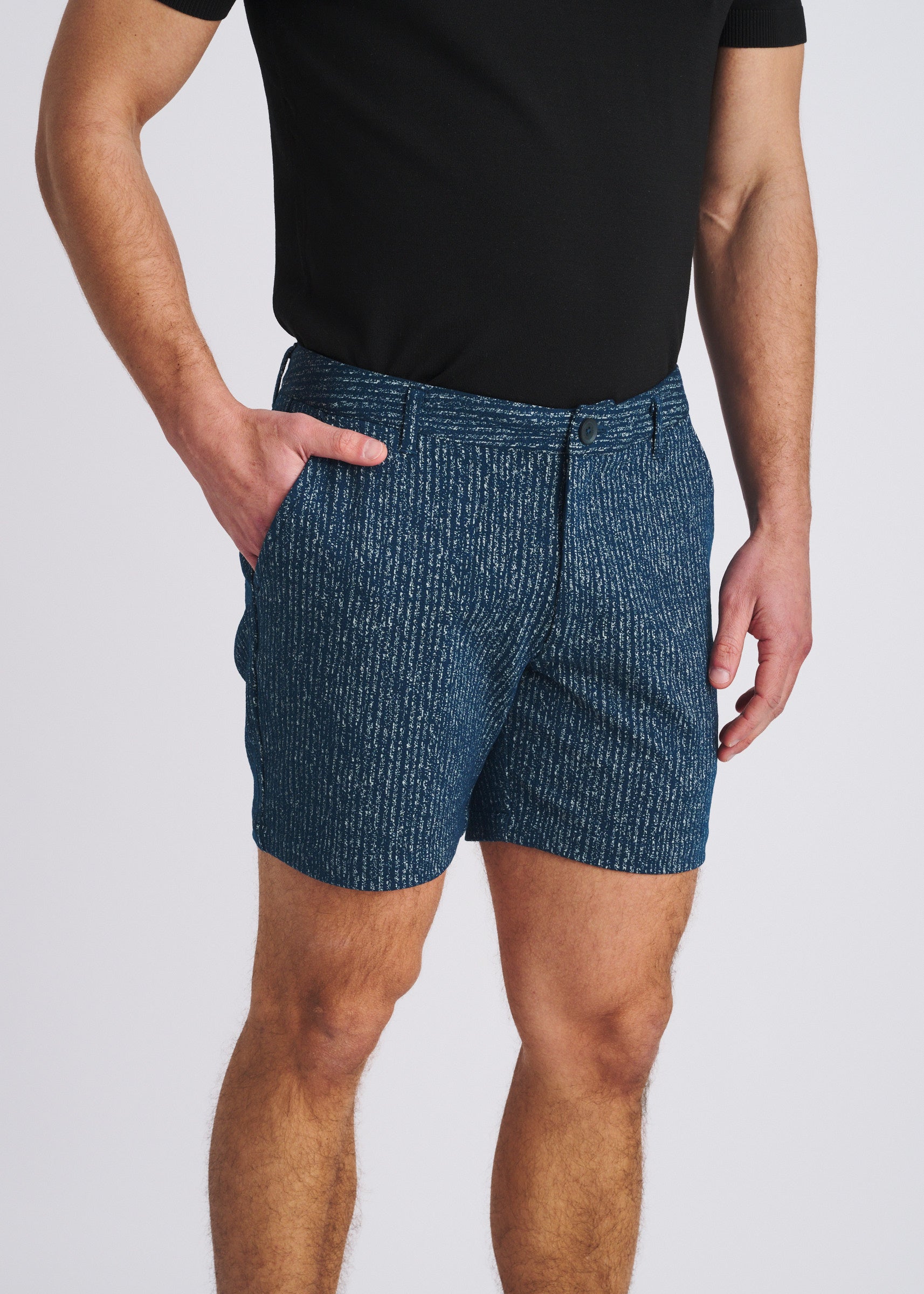 PETROL HERRINGBONE JACQUARD 6" INSEAM STRETCH KNIT CHINO SHORTS PM-2549