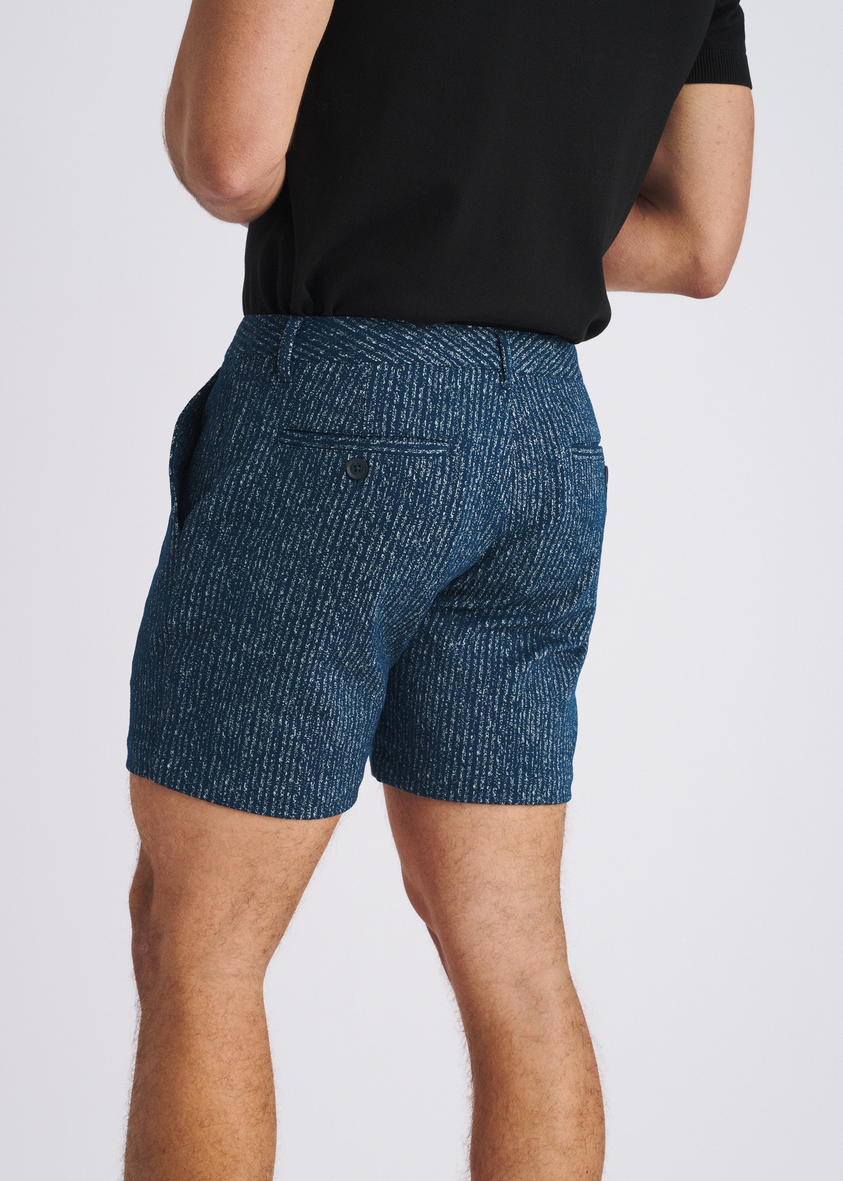 PETROL HERRINGBONE JACQUARD 6" INSEAM STRETCH KNIT CHINO SHORTS PM-2549