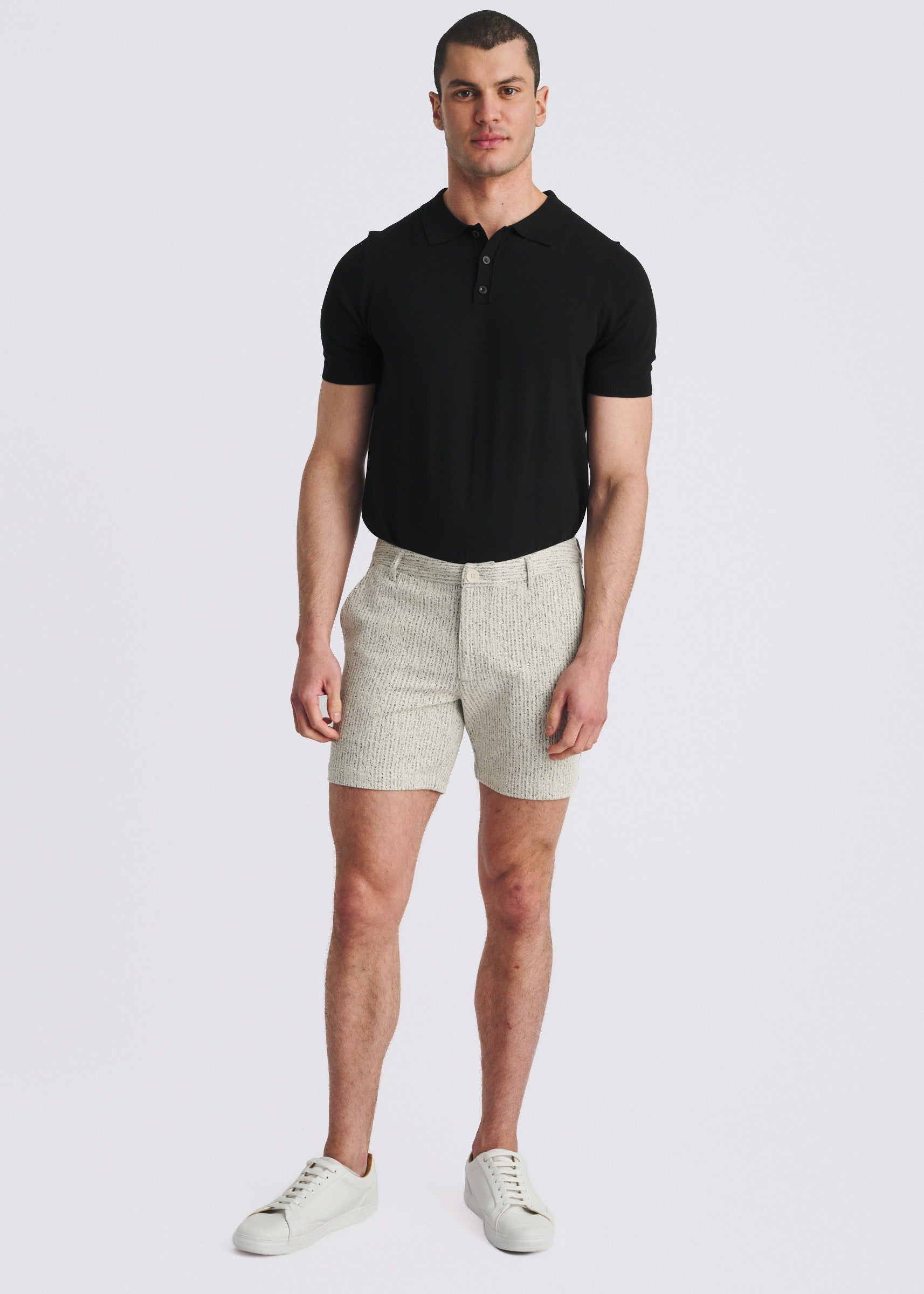 VANILLA HERRINGBONE JACQUARD 6" INSEAM STRETCH KNIT CHINO SHORTS PM-2549