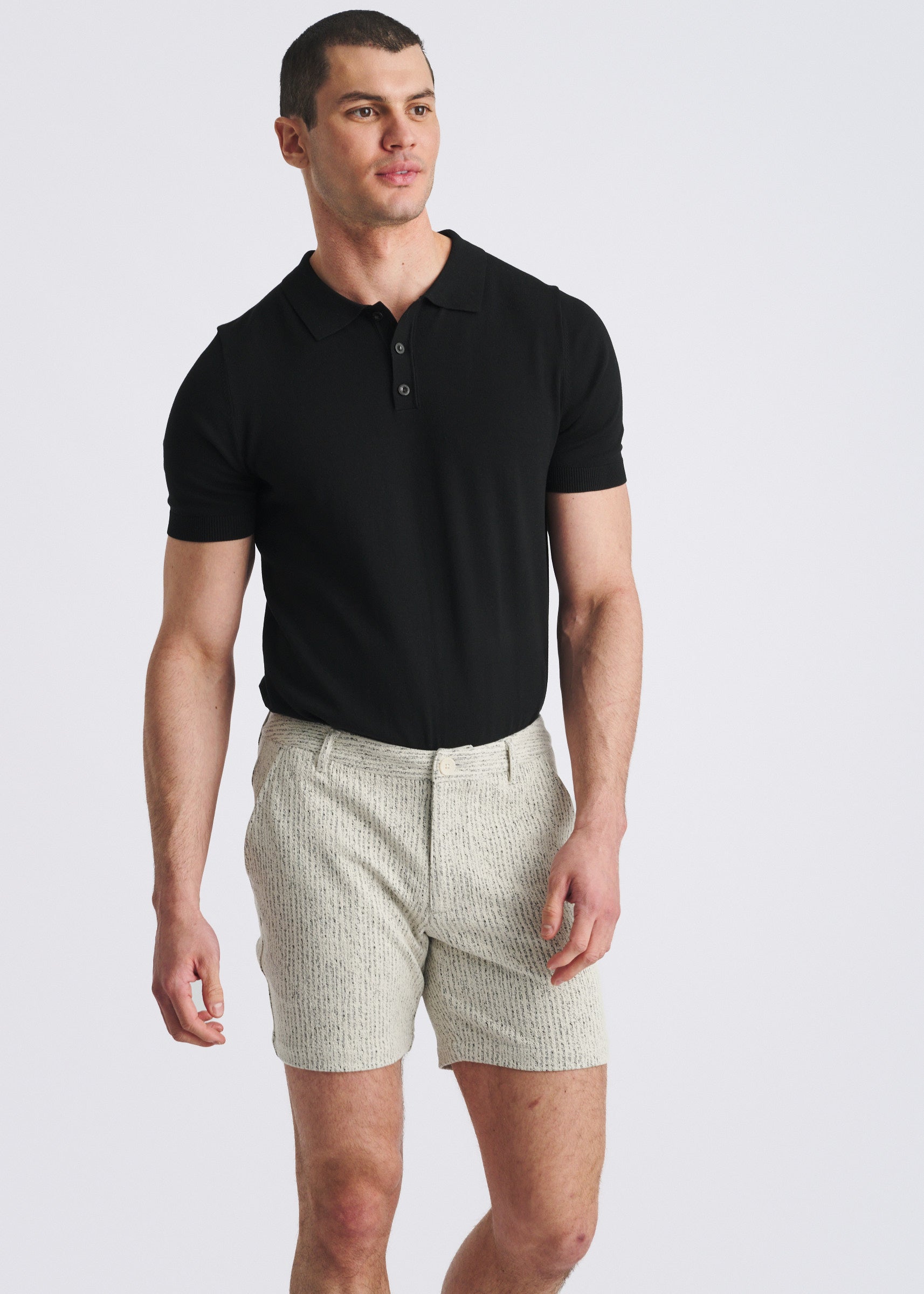 VANILLA HERRINGBONE JACQUARD 6" INSEAM STRETCH KNIT CHINO SHORTS PM-2549