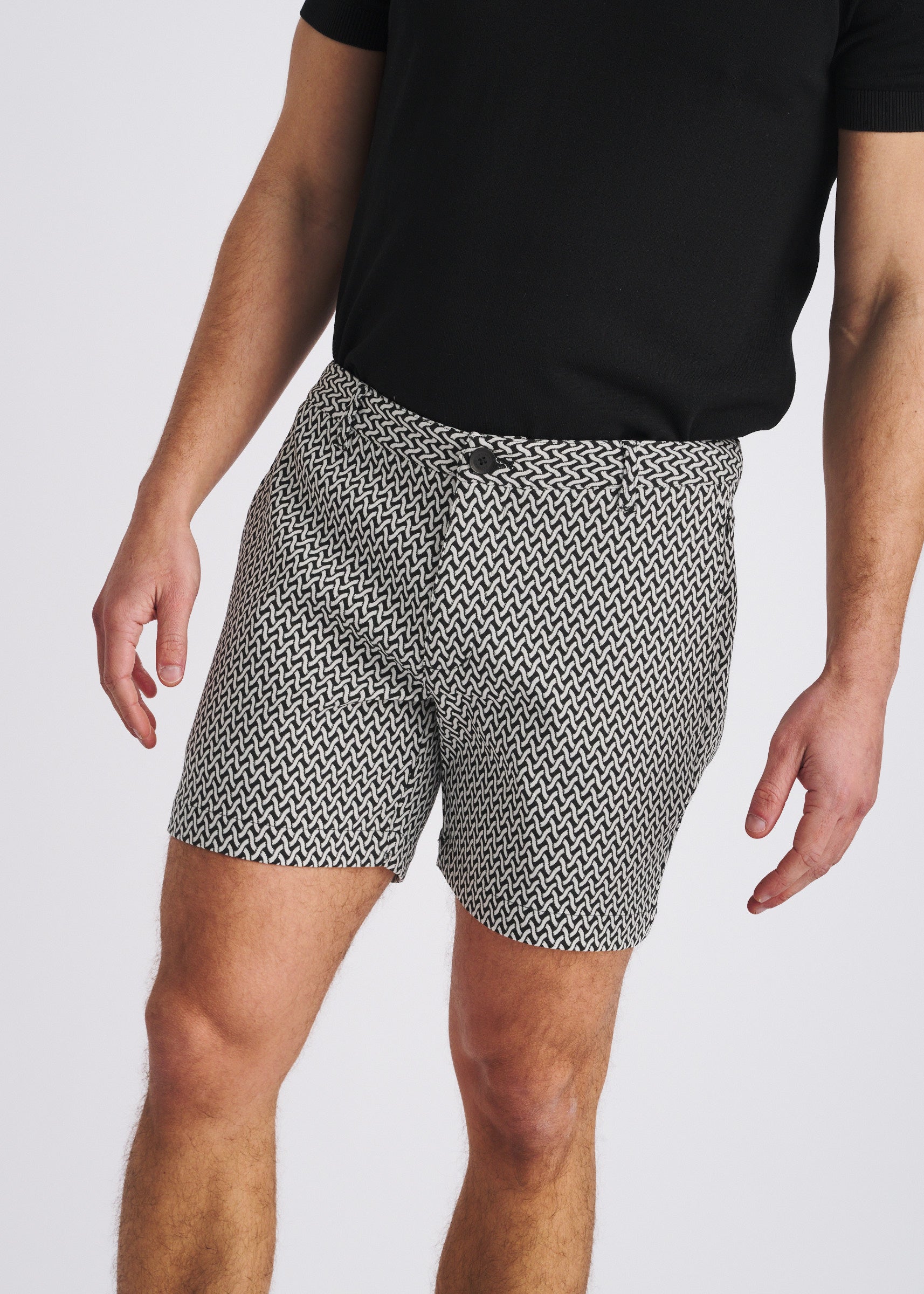 BLACK/WHITE WEAVE 6" INSEAM STRETCH WOVEN CHINO SHORTS PM-2551