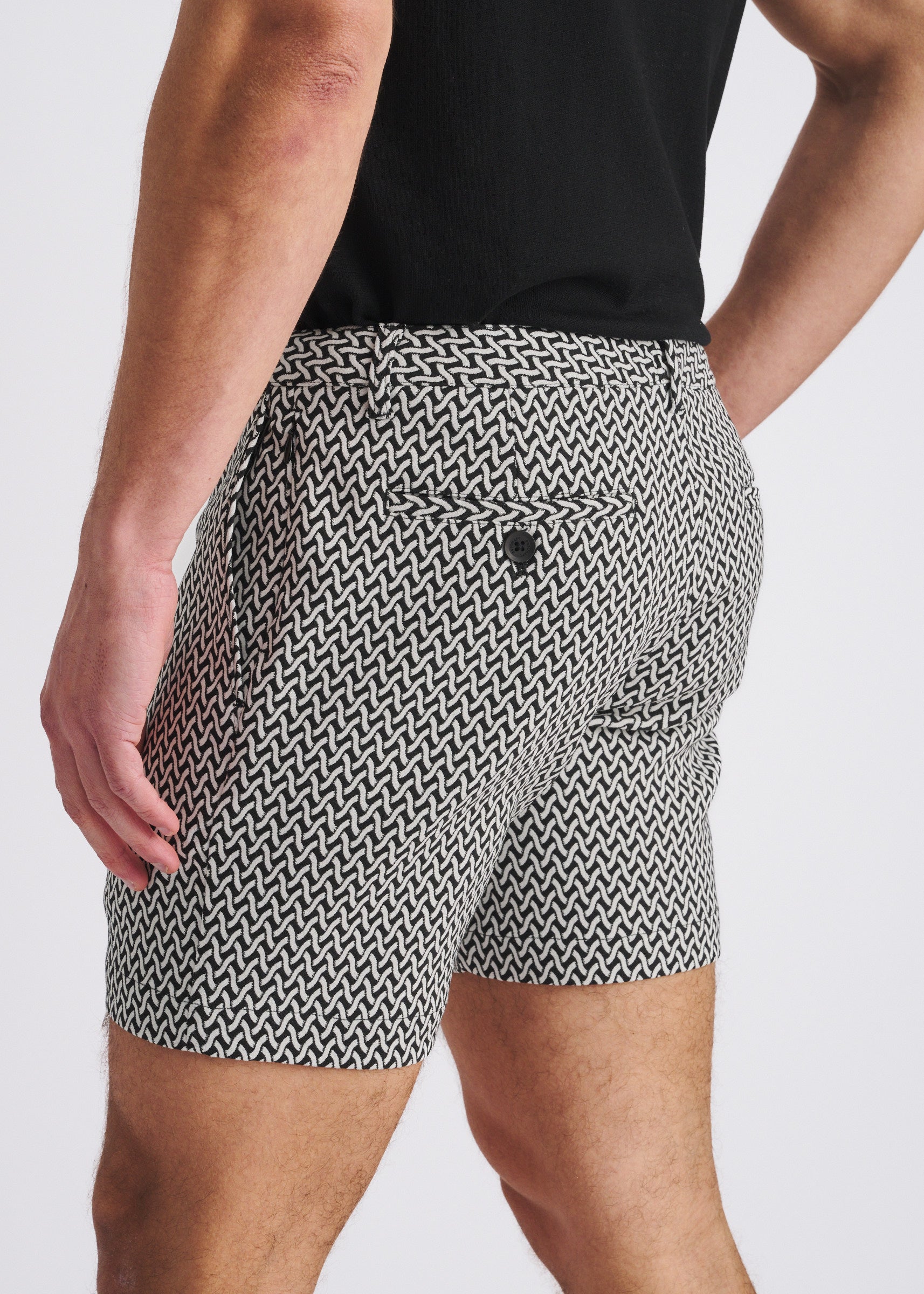 BLACK/WHITE WEAVE 6" INSEAM STRETCH WOVEN CHINO SHORTS PM-2551