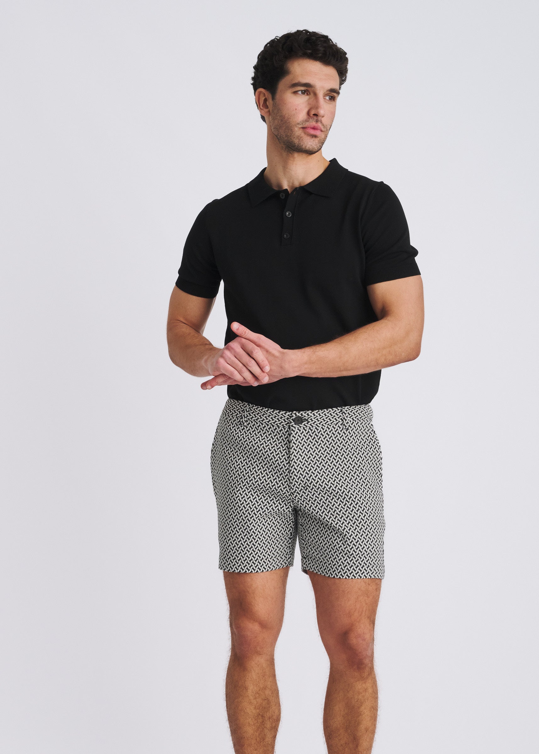 BLACK/WHITE WEAVE 6" INSEAM STRETCH WOVEN CHINO SHORTS PM-2551