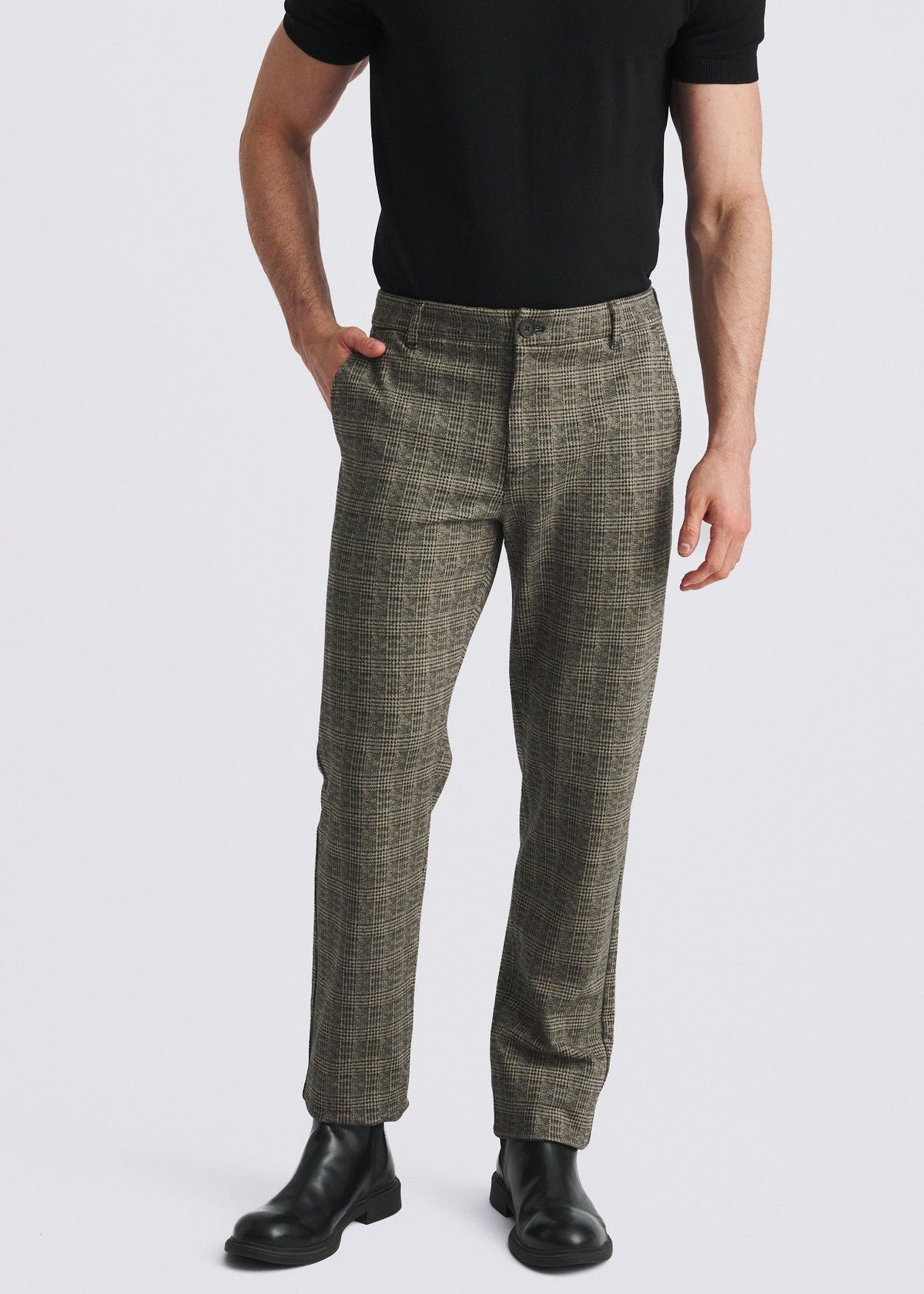 CAPUCCINO GLEN PLAID CLASSIC FIT WOOL-LOOK STRETCH KNIT TAILORED PANTS PM-3063-01