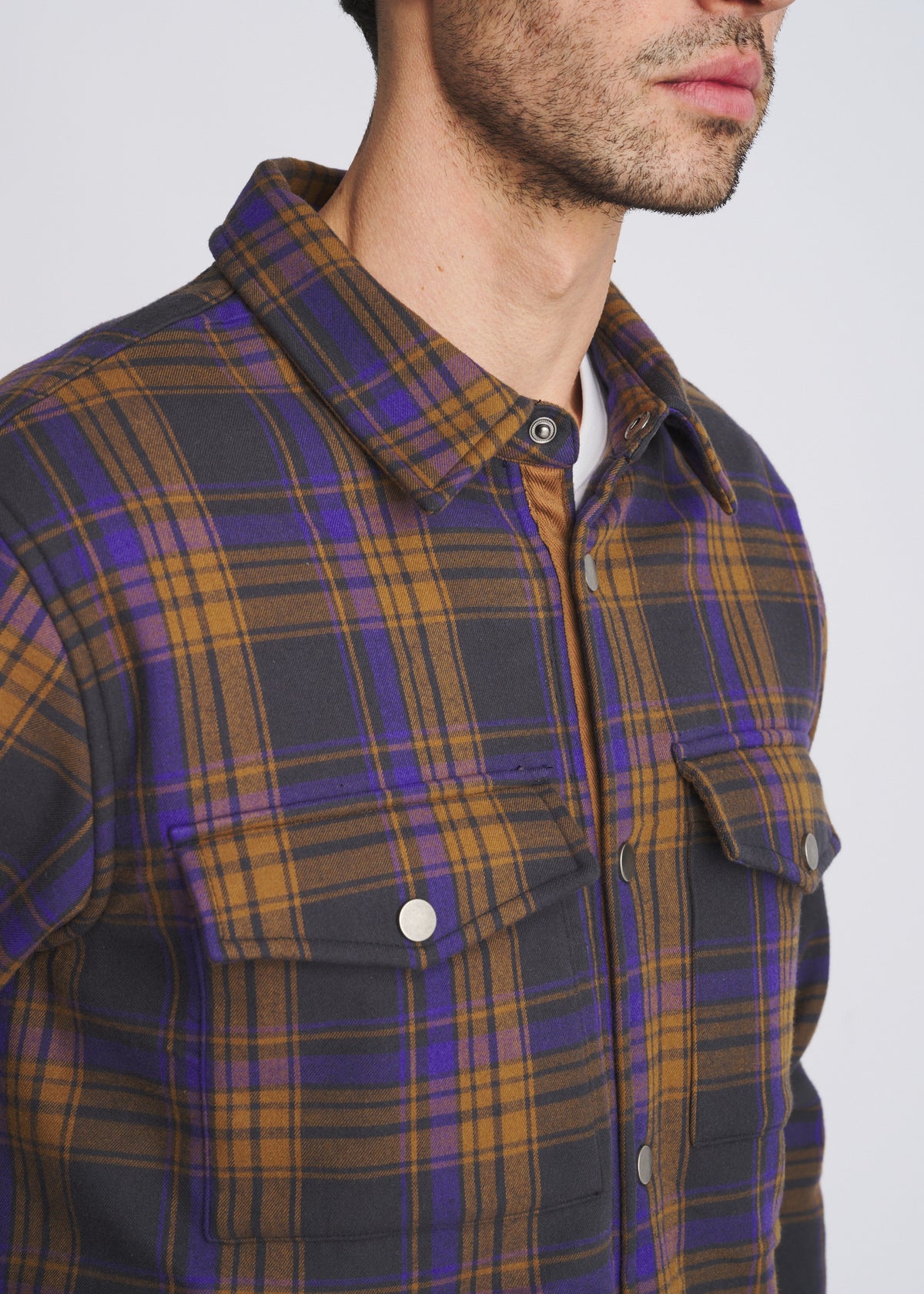 OCHRE/PURPLE PLAID FLEECE LINED SHIRT JACKET PM-3064-01