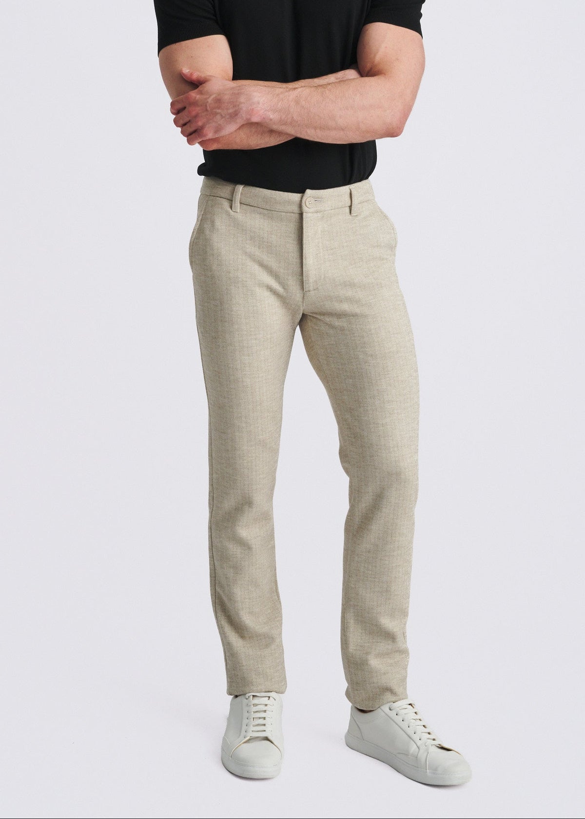 MOCHA WOOL-LOOK HERRINGBONE STRETCH KNIT TAILORED PANTS PM-3303-66
