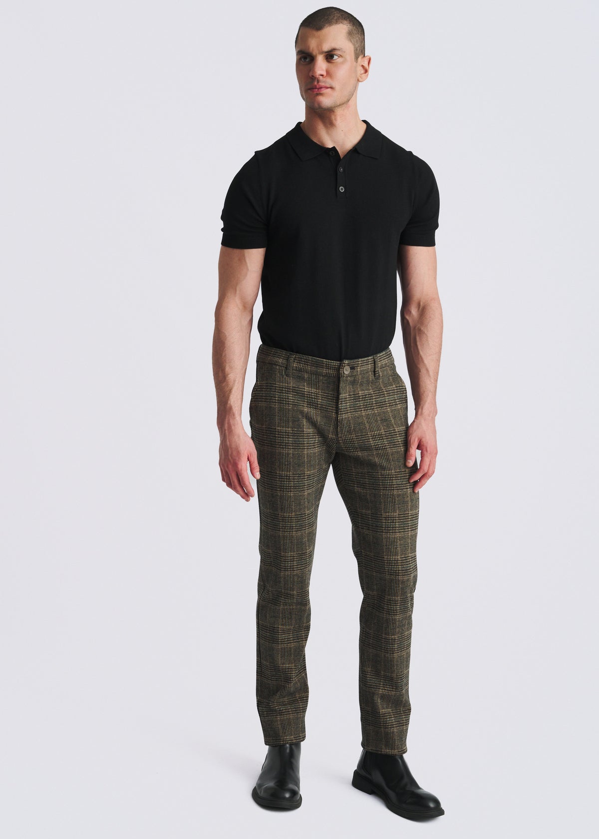 KHAKI PLAID WOOL-LOOK STRETCH KNIT TAILORED PANTS PM-3303-70