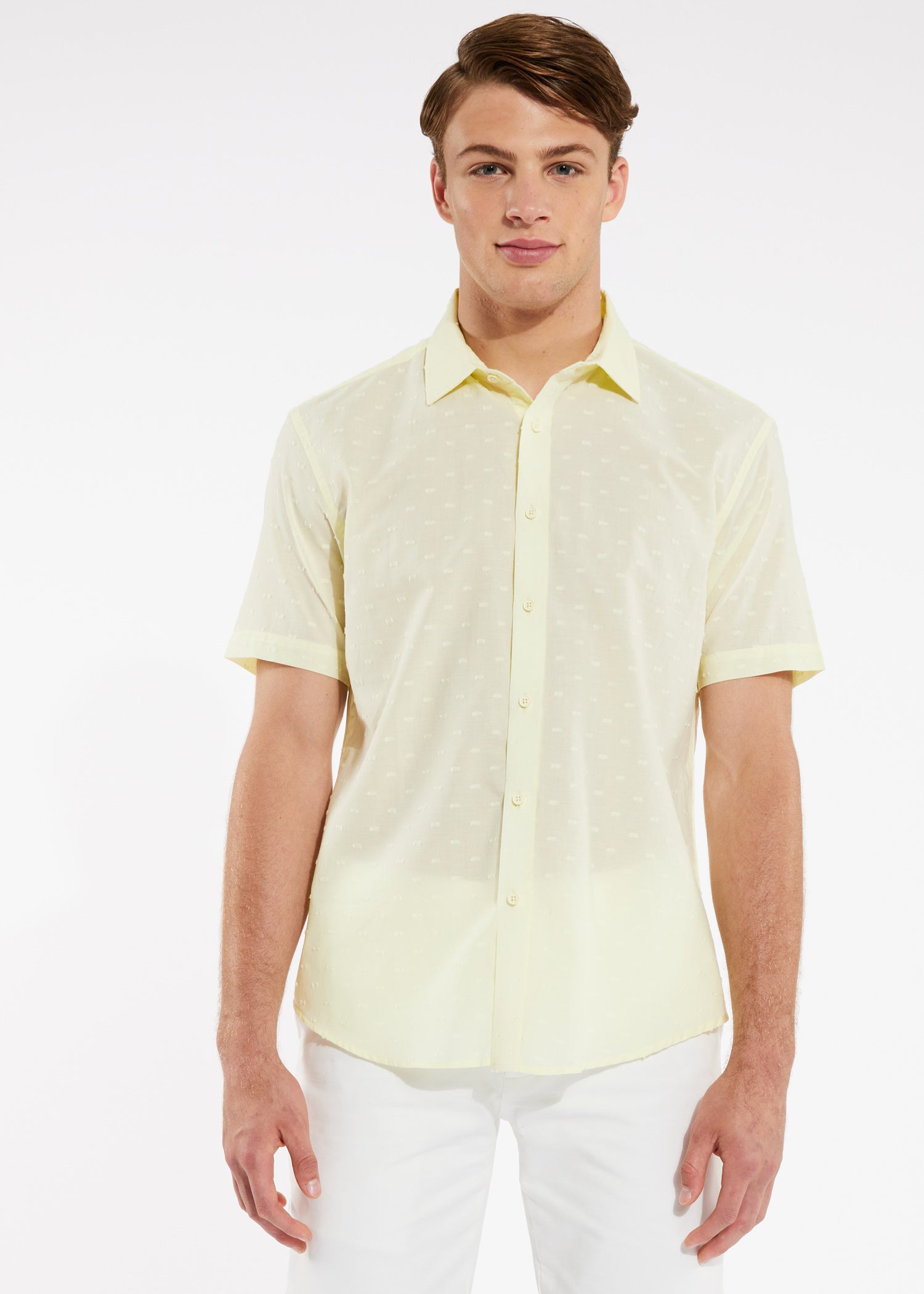 YELLOW COTTON PLUMETI SHORT SLEEVE SHIRT PM-4255 Final Sale
