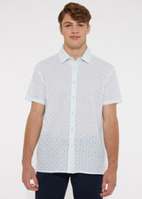 SKY BLUE COTTON EYELET WOVEN SHORT SLEEVE SHIRT PM-43003