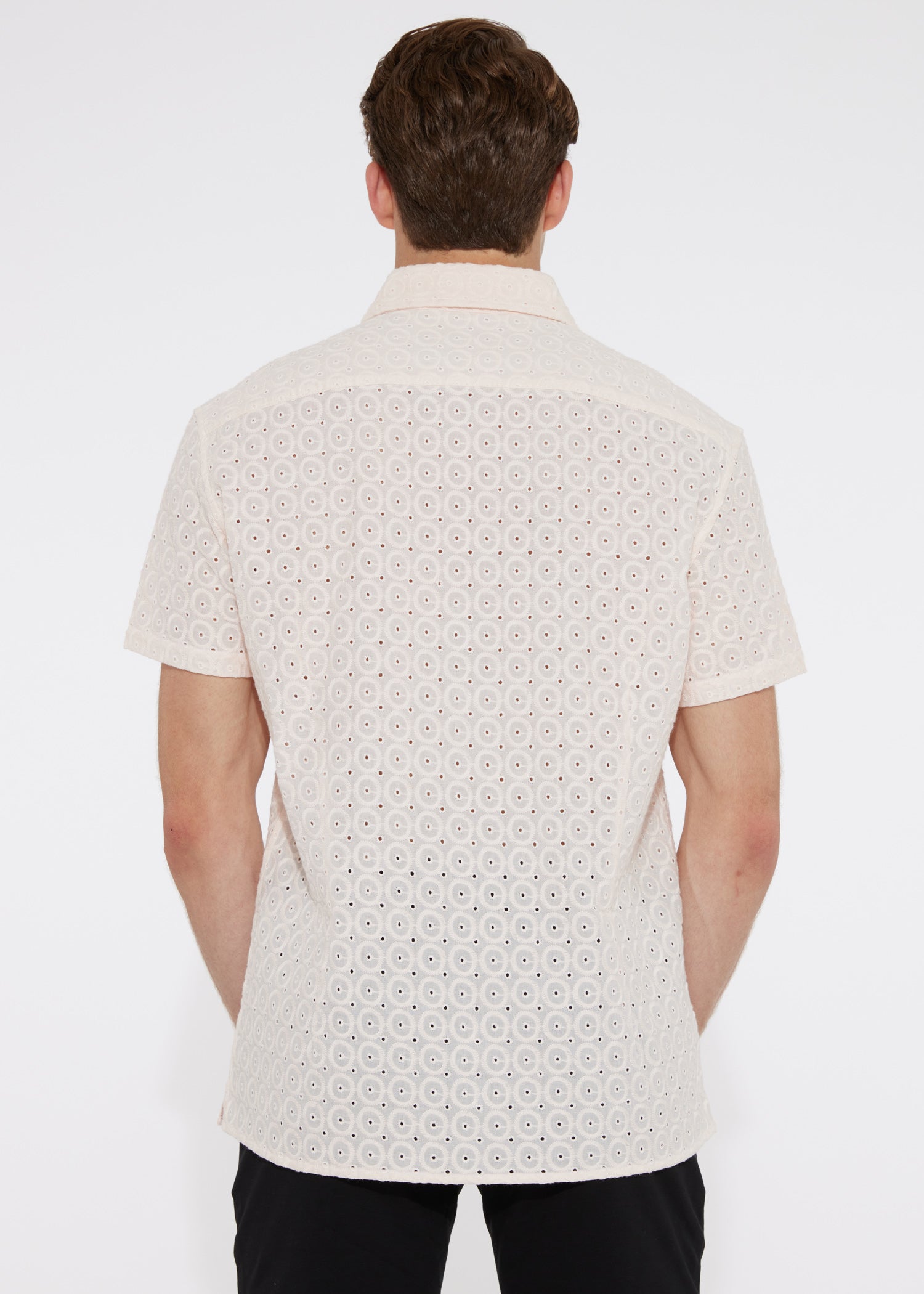 LIGHT PINK COTTON EYELET WOVEN SHORT SLEEVE SHIRT PM-43004