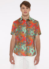 SEA/ORANGE FLORAL TENCEL/LINEN SHORT SLEEVE WOVEN SHIRT PM-45001