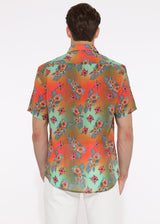 SEA/ORANGE FLORAL TENCEL/LINEN SHORT SLEEVE WOVEN SHIRT PM-45001