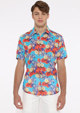 BLUE/PURPLE FLORAL TENCEL/LINEN SHORT SLEEVE WOVEN SHIRT PM-45002