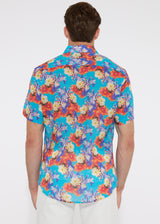 BLUE/PURPLE FLORAL TENCEL/LINEN SHORT SLEEVE WOVEN SHIRT PM-45002