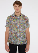 ORANGE MULTI PAISLEY TENCEL/LINEN SHORT SLEEVE WOVEN SHIRT PM-45004