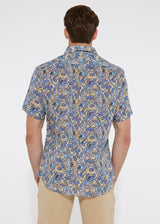 BLUE/CORAL LEAVES TENCEL/LINEN SHORT SLEEVE WOVEN SHIRT PM-45005