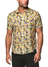 SUN GOLD BUTTERFLIES TENCEL/LINEN SHORT SLEEVE WOVEN SHIRT PM-45019