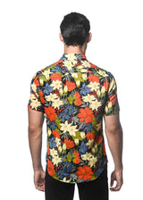SIENNA/ MIDNIGHT HIBISCUS PRINTED LINEN TENCEL SHORT SLEEVES WOVEN SHIRT PM-45027
