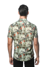 ALOE/ JADE FLORAL PRINTED LINEN TENCEL SHORT SLEEVES WOVEN SHIRT PM-45028